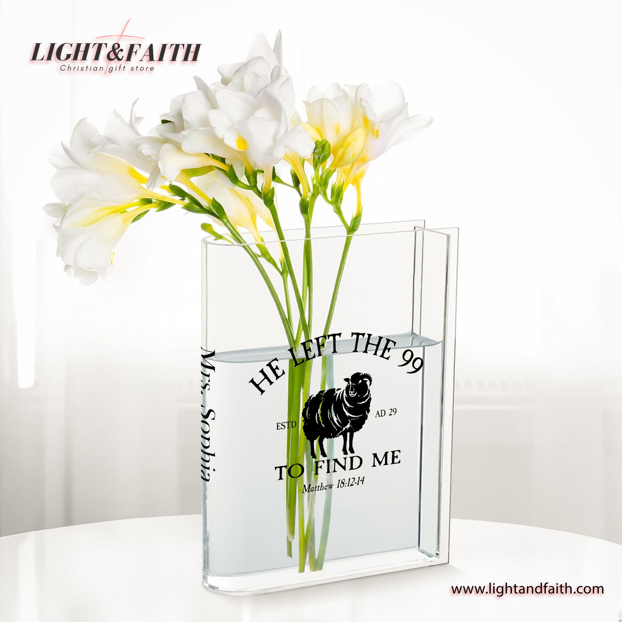 He Left The 99 Bible Verse Book Vase, Christian Book Vase, Faith Book Vase, Bible Verse Book Shaped Flower Vase